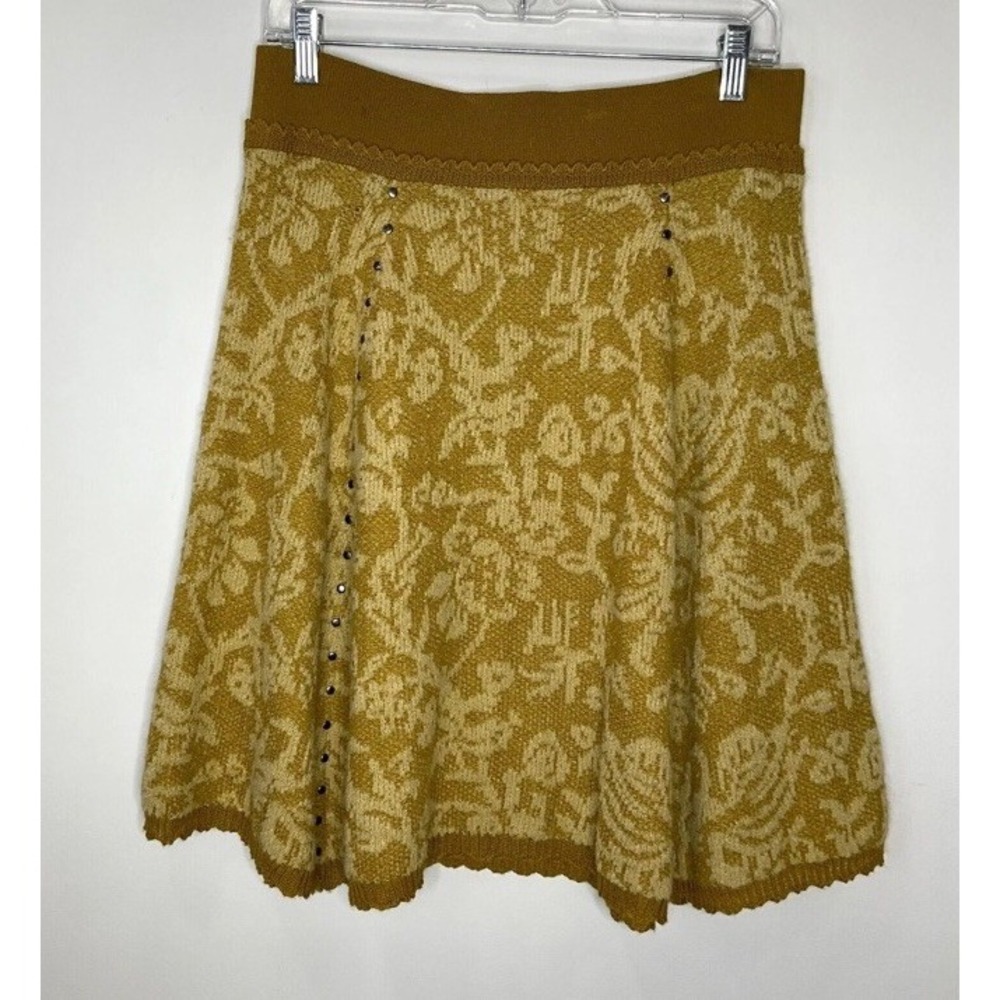 Moth Womens Size Médium Yellow Floral Studded Skirt Wool Nylon Blend Pull On‎